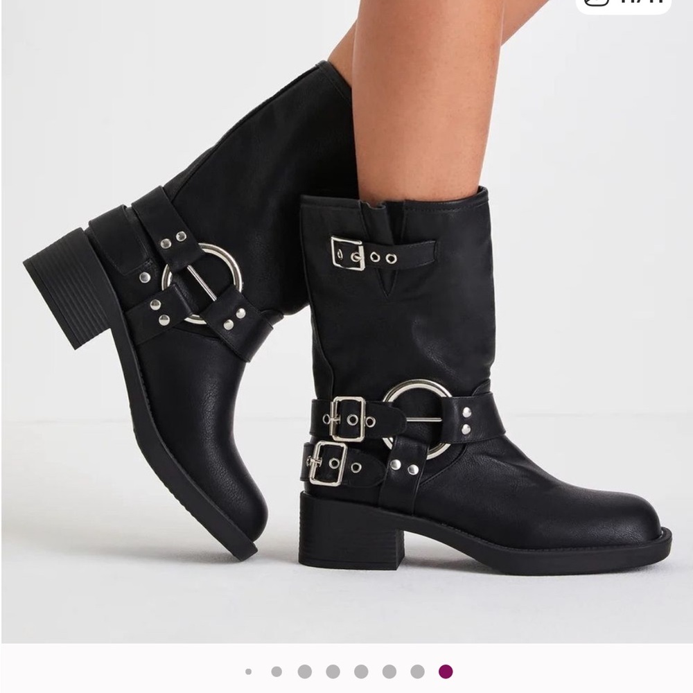 Sleek Black Moto Boots with Buckle Detail